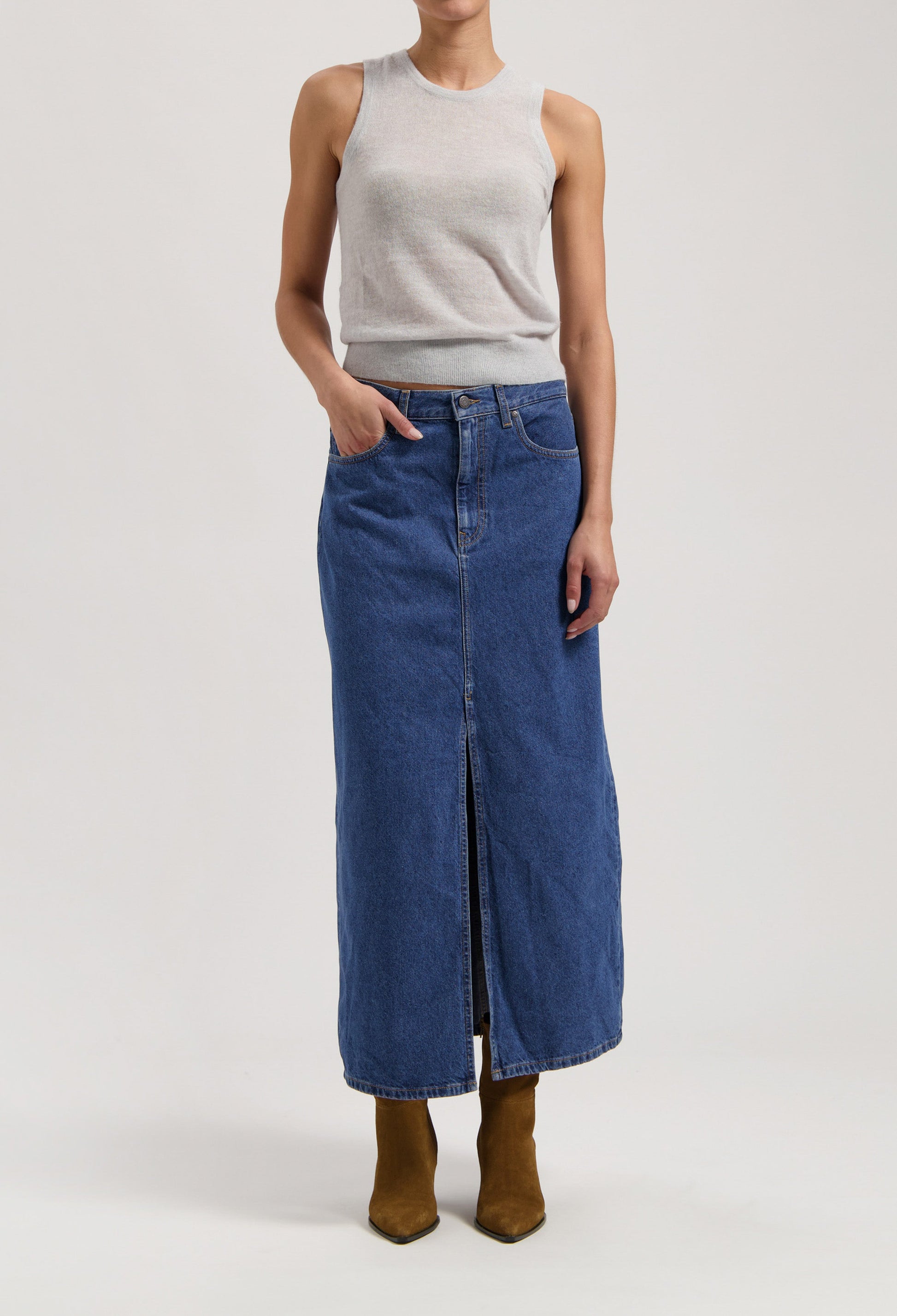 Lena Long Skirt - Medium Stone